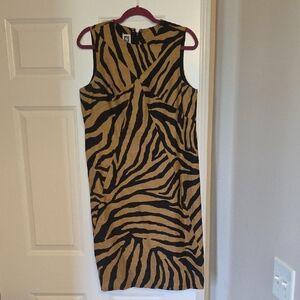 Anne Klein Zebra Pattern Midi Dress in Black and Tan